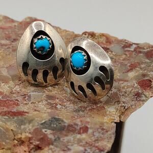 Turquoise Bear Claw Sterling Silver Post Earrings